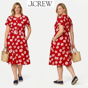 JCrew Red Floral Dress Short Sleeve Cotton Poplin Summer Spring Summer Resort 12